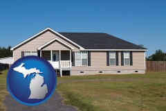 michigan map icon and a manufactured home